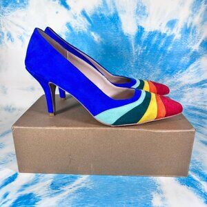 Colorful Rainbow Pointed Toe Heels | Statement Shoes | Size 10